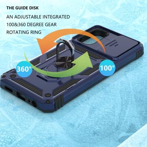 Vaks תואמים למארז Moto G 5G 2022, מארז מגן כבד עם עמדת טבעת וכיסוי מצלמת הזזה עבור Moto G 5G 2022, כחול כהה
