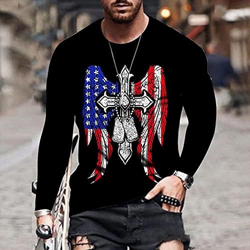 חולצות טריקו של שרוול ארוך של XXBR, רחוב ספרינג אמונה 3D אמונה ישו צולב אתלטיקה מודפסת שריר שריר צוואר צוואר צמרות קפוצ'ונים קפוצ'ונים