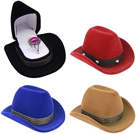 יפינו רטרו קאובוי כובע תכשיטי תיבה / נובל קטיפה אירוסין טבעת עגיל ארגונית / מערבי קאובוי כובע תכשיטי תיבה