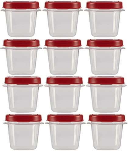 גומי קל למצוא מכסי מזון אחסון מכולות, 0.5 כוס, ברור עם אדום מכסים 12 חבילה