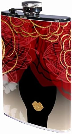 בקבוקון נירוסטה, בקבוק כיס נייד עמיד בפני דליפות עם קליפ כובע בורג, פרח אדום אישה אפריקאית יפה