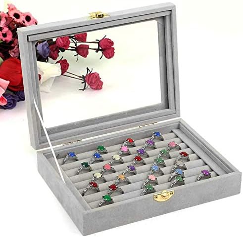 קופסת תכשיטים מזכוכית קטיפה של Hewady, תיבת אחסון של מגש תכשיטים, תיבת אחסון לתצוגת עגיל
