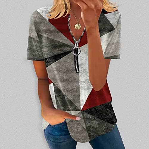 חולצת טריקו מזדמנת של נשים רוכסן טוניקה רופפת צמרות טוניקה שרוול קצר סוודר שיפי צבעוני טש חולצות חולצות