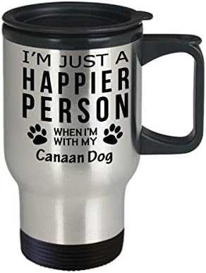 חובב כלבים טיול ספל קפה - אדם שמח יותר עם כלב כנען - מתנות הצלה בעלים