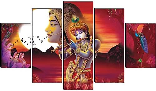 סט SAF של 5 Radha Krishna אמנות מודרנית דתית בית דקורטיבי ציור קיר 30 אינץ 'x 18 אינץ' PNLS32228