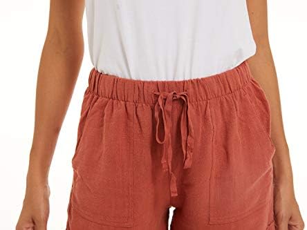 מכנסיים קצרים מזדמנים של טאקוואסן מכנסיים קצרים כותנה פשתן חוף המותניים המותניים עם 4 כיסים