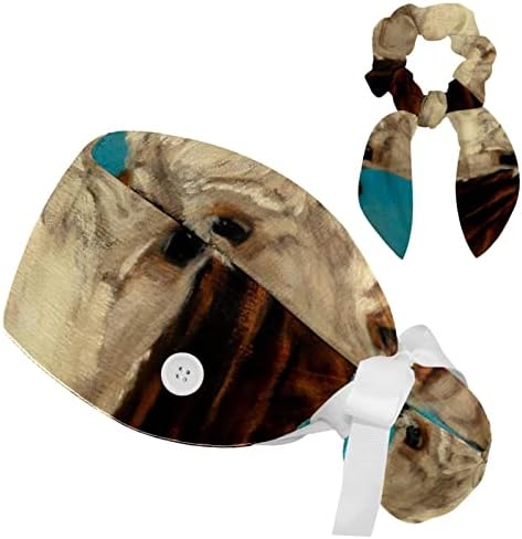 כובעים רפואיים של Muooum כובע עבודה מתכוונן עם כפתורים ושיער קשת עגל מבושל הרפורד