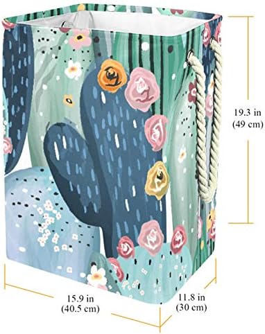 כביסת צבעי מים קקטוס עם ורוד פרחים מתקפל פשתן כביסה אחסון סל עם ידיות להסרה סוגריים גם מחזיק עמיד למים עבור בגדי צעצועי ארגון בכביסה חדר