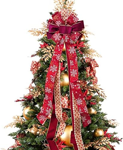 נובוונג עץ חג המולד טופר קשת דקורטיבית 12 × 47 אינץ 'טופרים עץ עץ עץ קשת גדולה עם פתיתי שלג נקודה משובצת עץ חג המולד עיצוב חג המולד קישוטי