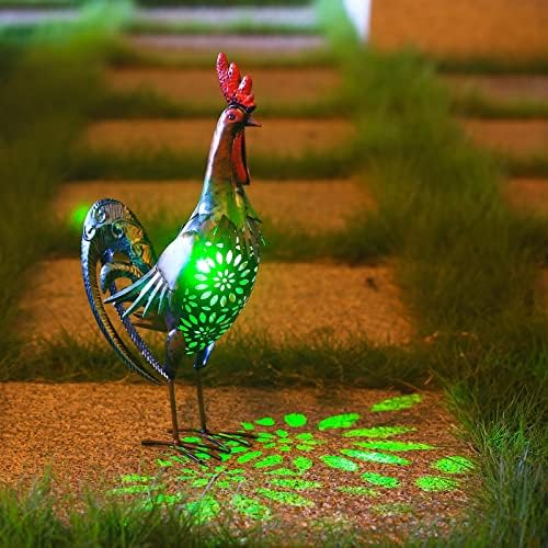 HSHD אורות בעלי חיים סולאריים חיצוניים -18.2 תרנגול גדול פלטורין גן עיצוב עם חצר מתכת.