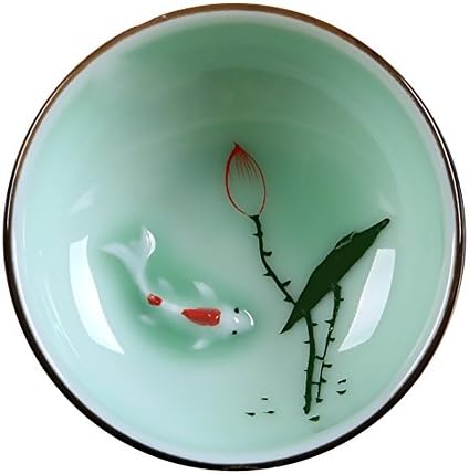 חרסינה דליפה סינית סינית ארוכת-סלאדון סלאדון, כוס תה של קונגפו, דגים ותבנית לוטוס, סט של 5