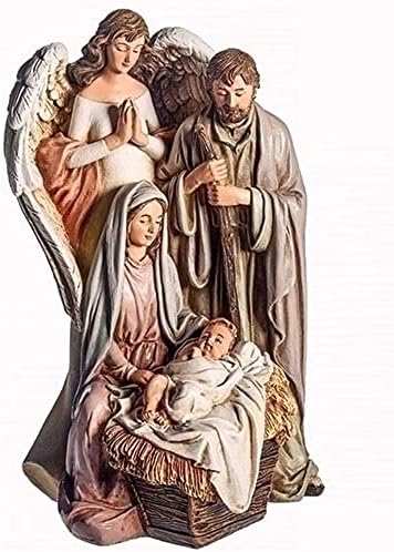 הסטודיו של רומן ג'וזף משפחת קדושה ומלאך מתפלל בפסלון צבעוני רך, שרף, גובה 7.75 אינץ ', קישוט דתי