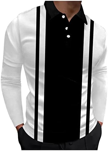 חולצות פולו לגברים של PDFBR, שרוול ארוך קפיצי טלאים טלאים כפתור צוואר צוואר גולף גולף