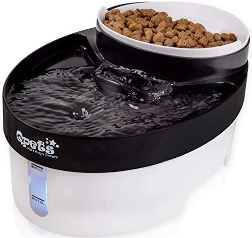 QPETs מזרקת מים מסוננת וקערת מזון מזין 2-ב -1 במזין חיות מחמד עם מזרקת מים מסוננת לפחם לחתול שלך, לכלב ולחיות מחמד קטנות אחרות