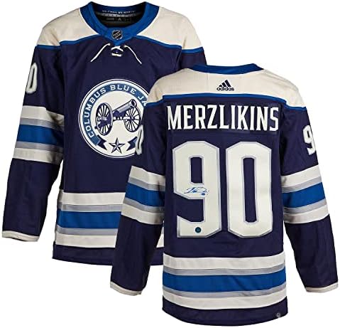 אלביס מרזליקינס קולומבוס ז'קטים כחולים חתומים על אדידס ג'רזי - גופיות NHL עם חתימה