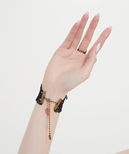 Kenjudess Gothic Late תחרה Steampunk צמיד כף יד עם טבעת אצבעות בצבע אדום אבני חן תליון ציצית שחור תחרה שחור לוליטה תחרה אביזרי יד לנשים