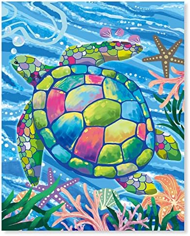 צבע צב ים וודיסון לפי מספרים למבוגרים, ילדים ומתחילים, אביב אוקיינוס ​​אוקיינוס ​​נוף DIY שמן ערכות צביעת שמן 16 X20 בד עם 24 צבעים אקריליים,