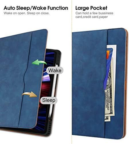 iPad Pro 12.9 Case 2022 2021 2020 2018, עם מחזיק עיפרון וכיס כרטיס, מתאים ל- iPad Pro 12.9 דור 5/4/3, כיסוי חכם Auto Wake/Sleep