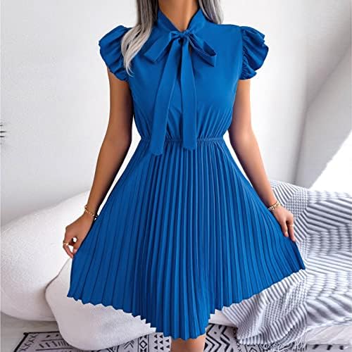 נשים לפרוע קצר שרוול מוק צוואר מקרית קיץ שמלות עניבת מותניים אלגנטי קפלים זורם קו מיני קצר שמלה