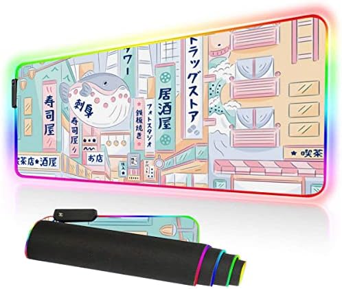 דגים רחוב יפני אנימה RGB Mousepad LED LED כרית עכבר משחקי כרית, מתנות אנימה, מחצלת שולחן כרית אנימה של קאוואי, חומר אנימה, כרית עכבר גיימר,