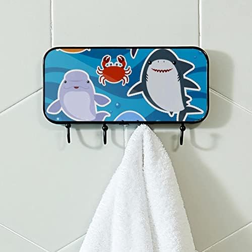עיצוב מדבקה עם חיות ים חמודות חמוד קיר מעיל דפוס קיר קיר, מתלה מעיל כניסה עם 4 חיבור לעיל מעיל גלימות ארנק חדר אמבטיה כניסה לסלון