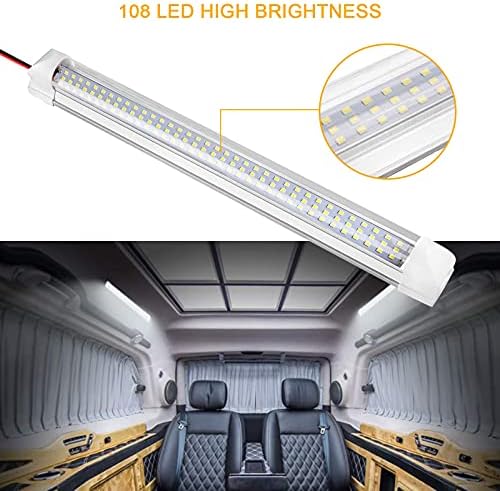 4 חבילות 12 וולט 108 נורות LED פנים רכב LED מוט אור, RV אור פנים אור סופר בהיר 8W DC12V רצועת אור LED עם מתג הפעלה/כיבוי למכונית קרוואן