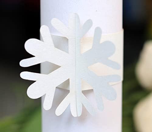 Booluee 100 PCS לייזר חתוך נייר מפיות טבעות חג המולד מחזיק מפיות של פתית שלג לחג המולד לחג המולד משתה Serviette שולחן