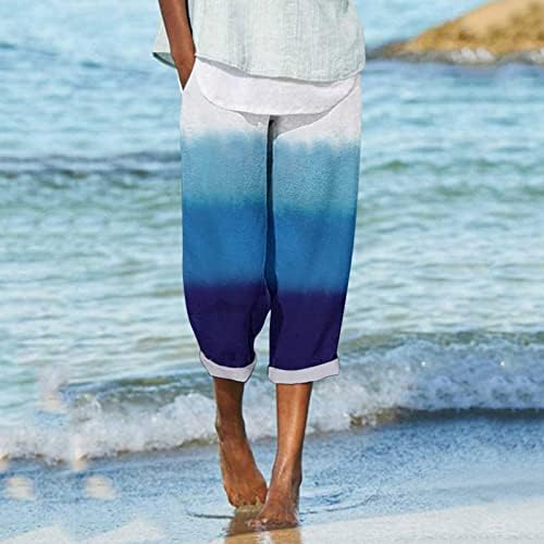 חליפות מכנסיים של קקר פלוס גודל כותנה דפוס קיץ חוף רופף לנשים מכנסיים ישר מכנסיים מכנסיים בכושר ארוך ארוך ארוך