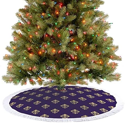 FLEUR DE LIS MARDI GRAS עץ חג המולד מחצלת עץ חצאית עץ עץ כיסוי עם גדילים לקישוט חג המולד של מסיבת חג 48 X48