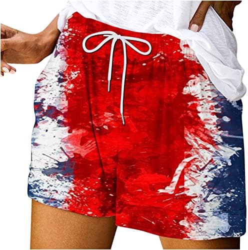 יום עצמאות נשים של ספורט מזדמן מכנסיים קצרים רופף כיסי שרוך קצר מכנסיים קיץ חוף מכנסיים קצרים