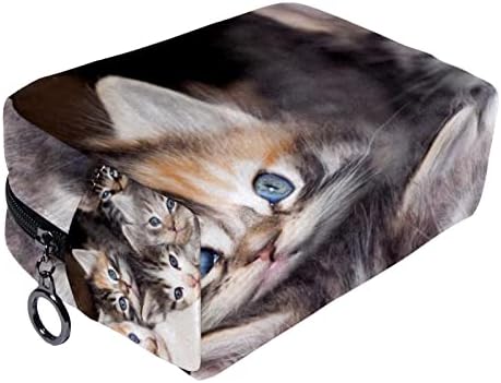 תיקי איפור קוסמטיים של Tbouobt לנשים, שקיות נסיעות איפור קטנות, חתולים חמודים בבעלי חיים