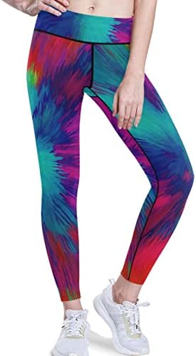 ViseSunny מודרני מופשט חותלות עיצוב צבעוניות לנשים עם כיסים מותניים גבוהות בקרת בטן אימון מכנסי יוגה