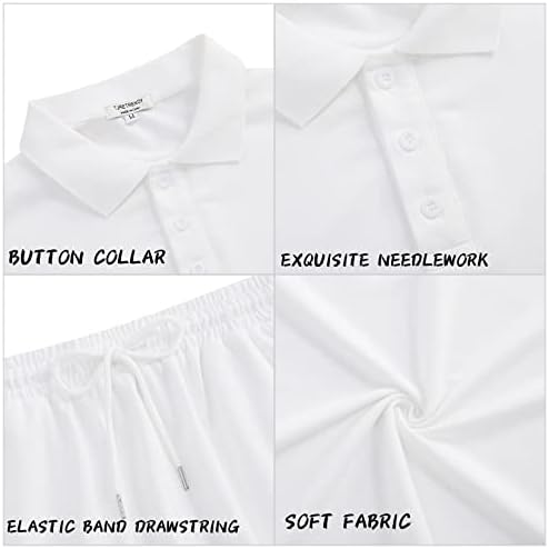 חולצת פולו של Turetrendy Mens ומכנסיים קצרים קבעו חליפת פולו שרוול קצר מזדמן 2 תלבושות קיץ כפתור פולו אימונית