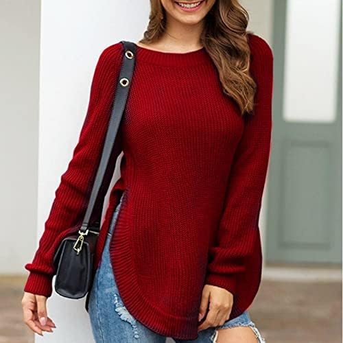 סוודרים משובחים לנשים מזדמנים מפוצלים לא סדירים שולי צווארון שרוול ארוך שרוול ארוך טוניקה סווגי סוודרים סוודרים.