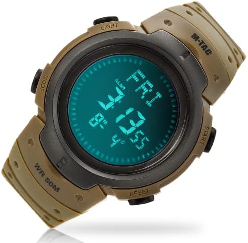 M -TAC שעון דיגיטלי טקטי לגברים עם מצפן אלקטרוני - סגנון צבאי מחוספס עם תצוגת LED - חיצוני 5 אטמטר עמיד מים