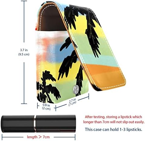 אוריואקאן שפתון מקרה עם מראה חמוד נייד איפור תיק קוסמטי פאוץ, טרופי שקיעה קוקוס עץ