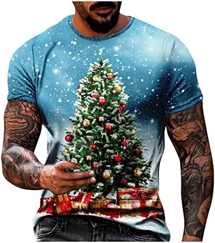 חולצות טריקו של שרוול קצר לחג המולד של XZHDD לגברים, עץ חג המולד מודפס TEE TEE TEA
