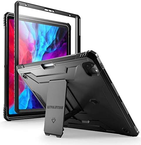 סדרת המהפכה הפואטית המיועדת ל- iPad Pro 12.9 2020 ו- 2018 CECKSTAND CASE מחוספס, מארז כבד בגוף מלא, מגן מובנה עם מסך, שחור