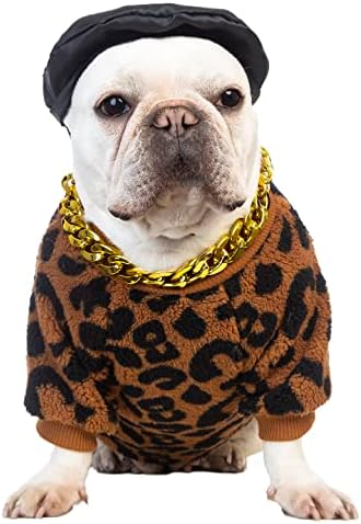סוודר כלבי חורף סוודר חיות חיות עם כובע שחור וצווארוני זהב מעבים חולצות חמות לכלבים