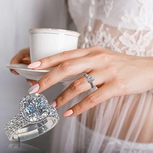 סט טבעת יהלום של Fuelego 2 אריזה מעודן ריבוע מעודן טבעת יהלום מלאה מתנות לחתונה מתנות לנשים בנות