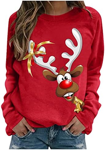 ארוך שרוול סוודר גרפי חולצות צווארון עגול חג המולד חולצות טרנדי חמוד חולצות רופף נשים סווטשירט