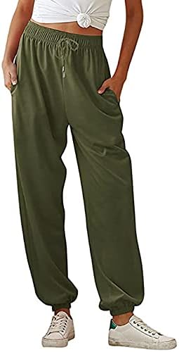 מכנסי טרנינג של כותנה לנשים עם כיסים צדדיים שרוקק שרוול אלסטי מחודד אימון מכנסיים מכנסיים טרקלין מכנסיים למכנסי זיעה