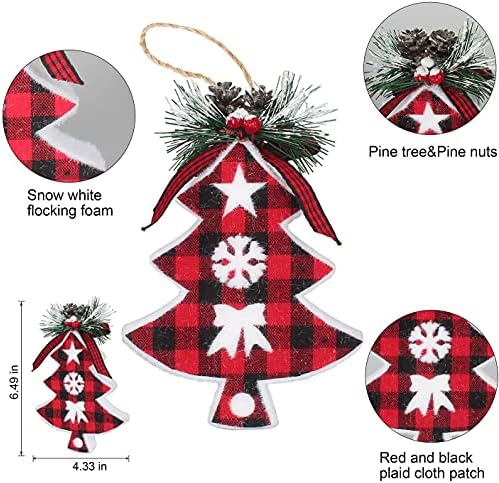 קישוטי תלייה לחג המולד סט 4 חלקים, קצף צורת עץ חג המולד תליון תליון אדום ורשת שחורה קישוט לעיצוב חג חג המולד