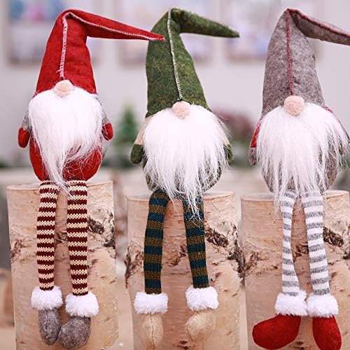 כף מעופפת 3 יחידות חג המולד גנום קישוט פסלונים שוודים בעבודת יד יושבים סט קישוט של חג המולד ארוך רגליים.