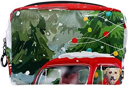 תיק קוסמטי של TbouoBt לנשים, תיקי איפור מרווחים מרחבים כיס טאלטיקה מתנה, כלב חג המולד נוהג במשאית