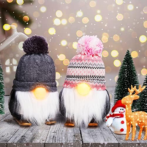 קטיפה של גנמוס חג המולד, קישוטי חג המולד של 2 גנום עם LED אור סרוגה בעבודת יד סרוגה שוודית שוודית בובה סקנדינבית גמדי צלמיות לחג המולד