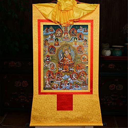 Gandhanra Guru-Saint Padmasambhava and Meals of Ningme School, Thibetan Thangka Art Art, Buddhist Thangka Brocade, Buddha שטיח עם Scroll