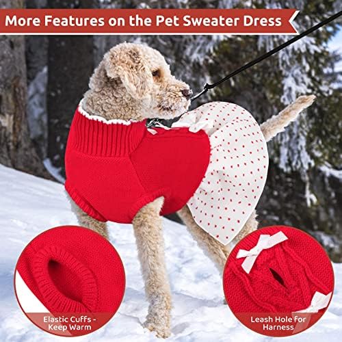 שמלת סוודר חג המולד של מיגוהי כלב, כלב קטן סוודרים חורפים מעילי גור עם חור רצועה, צווארון גולף סוודר כלב סוודר חג האהבה סריגים מחמד עם