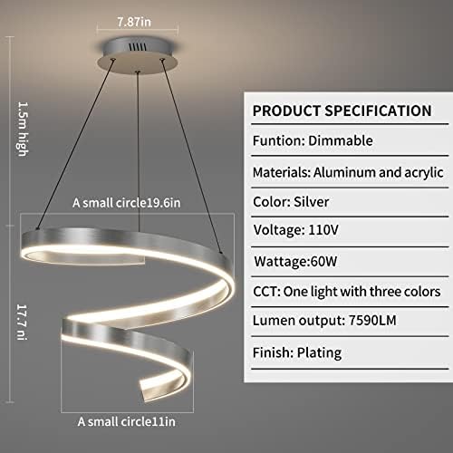 תליון LED מודרני נורית תקרה עגולה עם שלט רחוק לעומק 3000K-6000K תליון תליון לתליון למטבח סלון פינת אוכל, 19.6 אינץ '