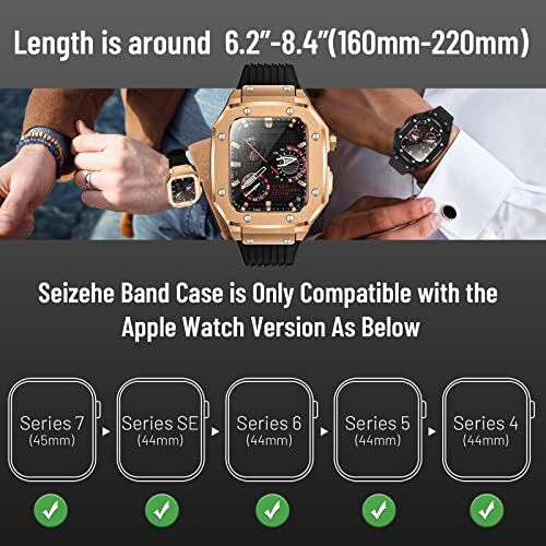 מארז להקת יוקרה תואם לסדרת Apple Watch 7/8 45 ממ, מארז מגן מחוספס גברים עם פס סיליקון סיליקון רך, פגוש מתכת אטום-טיפה עם רצועה לסדרת Apple